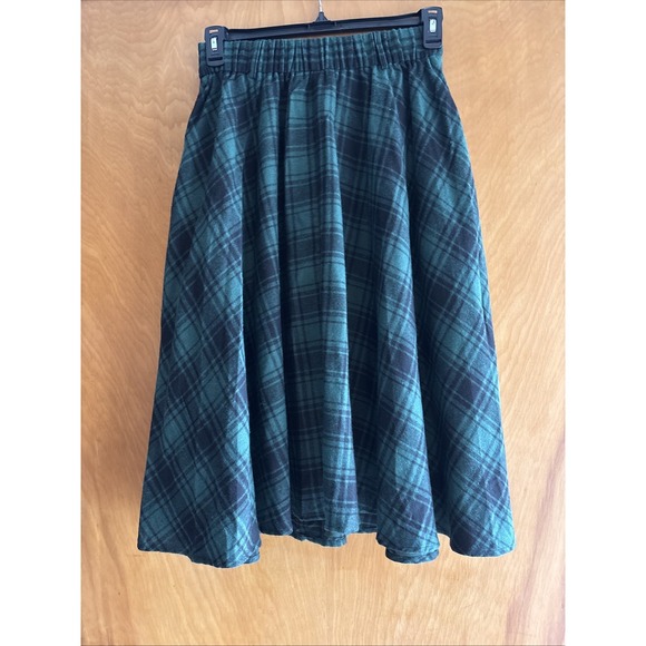 Belle Pogue Plaid Midi Skirt M Green Black  Academia Preppy Retro‎ Tartan New - Picture 5 of 5